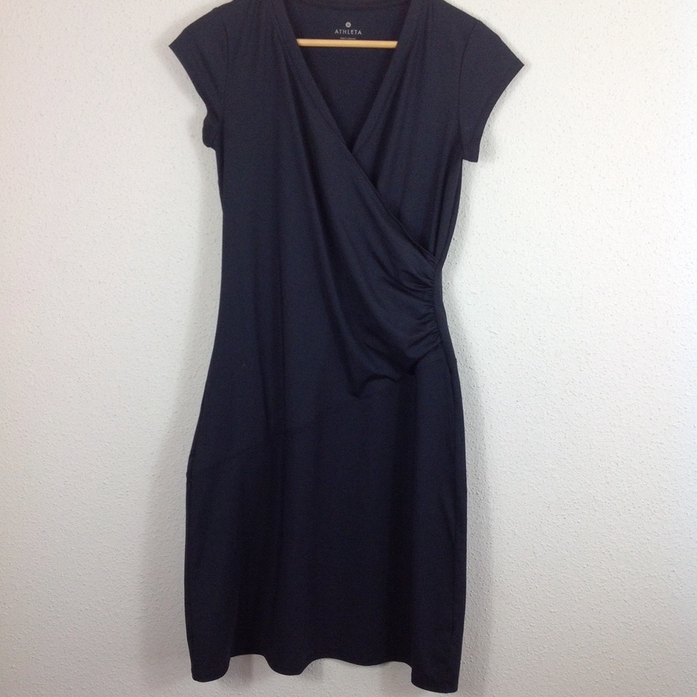 Athleta Womens VNeck Black Faux Wrap Dress XS